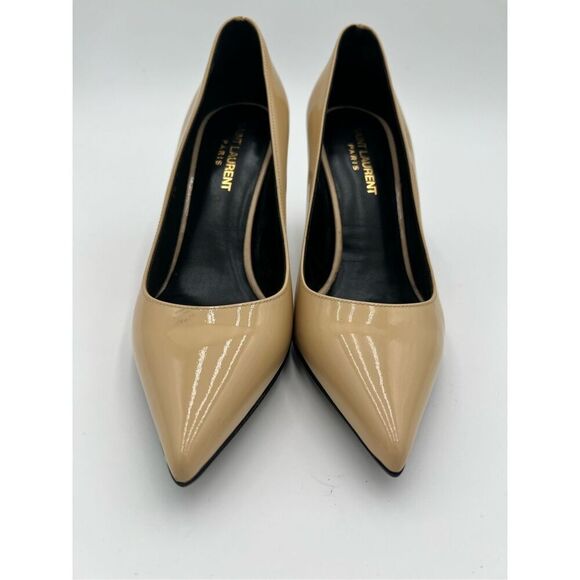 Yves Saint Laurent Paris Patent Leather Tan Pumps Stiletto High Heels 37 / 7 YSL - Picture 4 of 14